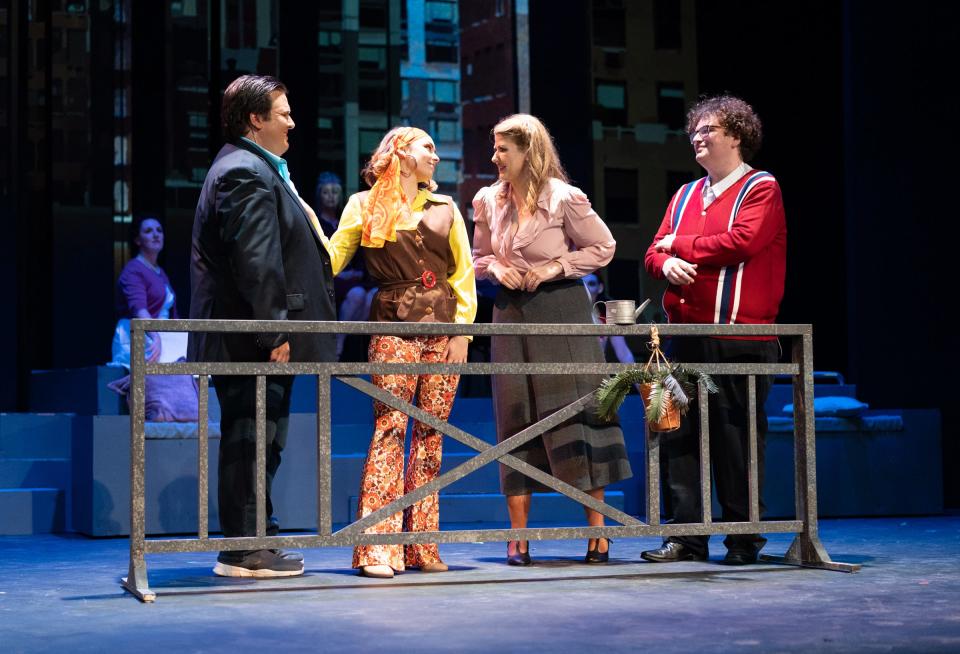 Sam Ramirez as Bobby, Sydney Bramlett as Marta, Angela Hench as Susan and Matthew Johnston as Peter are pictured in a scene from "Company" at the Croswell Opera House.