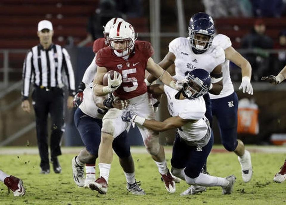 Stanford running back Christian McCaffrey (5) was the pick at No. 8 overall for the Carolina Panthers on Thursday night in the NFL draft.