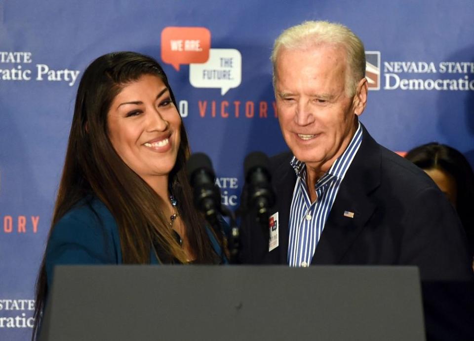 Lucy Flores and Joe Biden in November 2014 | Ethan Miller/Getty Images