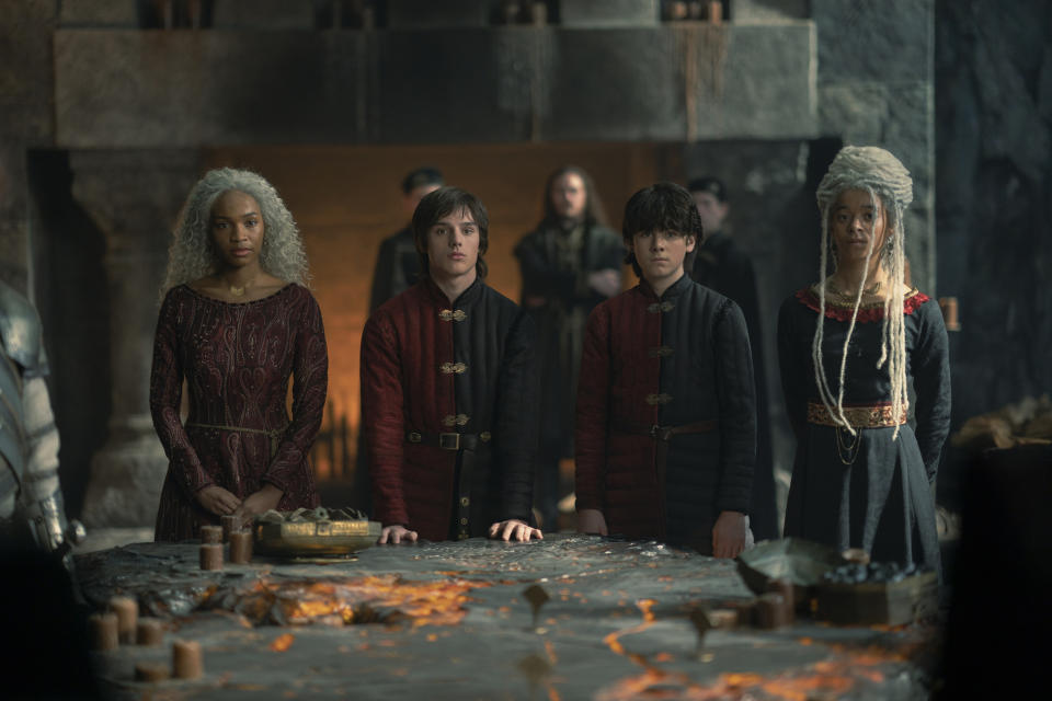 (L-R) Bethany Antonia, Harry Collett, Elliot Grihault, and Phoebe Campbell in <i>House of the Dragon</i><span class="copyright">Ollie Upton—HBO</span>