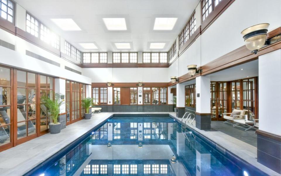 a swimming pool in a large room