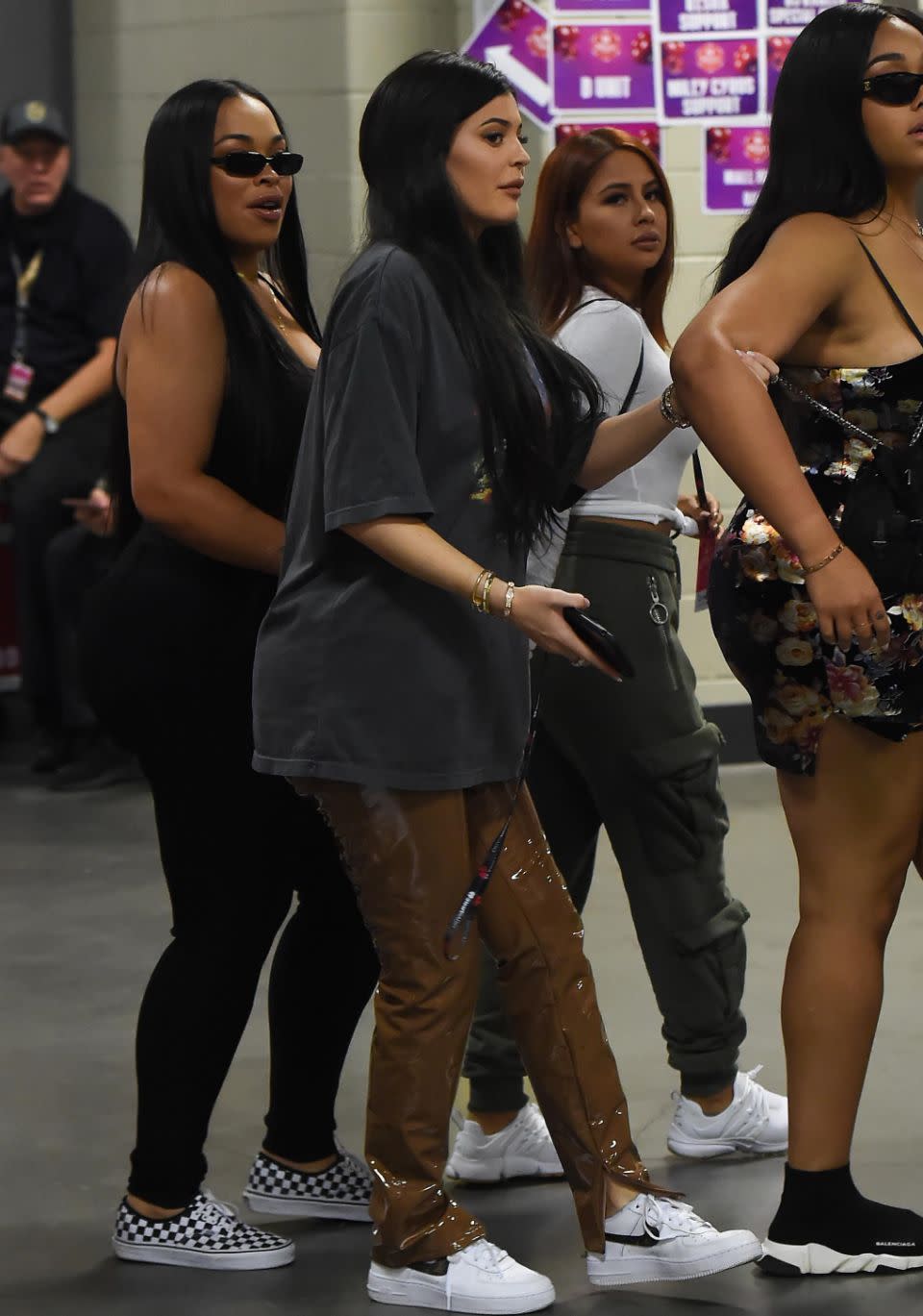 Kylie Jenner has been seen for the first time since pregnancy rumours started swirling. She is here with friends backstage at the iHeartRadio Music Festival in Las Vegas. Source: Splash