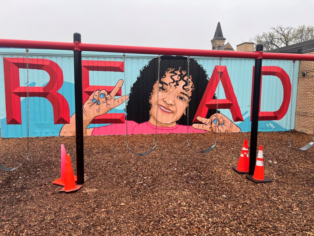 A section of the new mural at Read Elementary School.