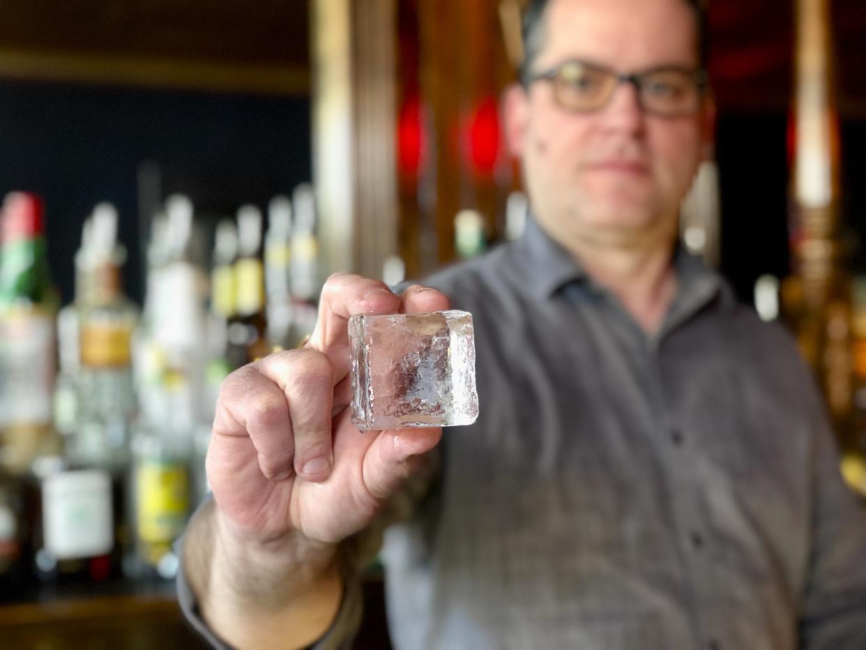 At Steel & Wire Cocktail Lounge on Millbury Street, co-owner Frank Inangelo uses smaller coolers with molds to harvest his crystal cubes.