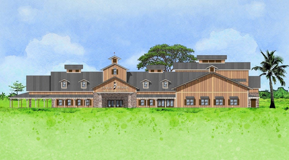 A rendering of the Duplin Winery being built along Panama City Beach Parkway (Back Beach Road) near North Glades Trail. Officials now expect for it to open in early spring of 2023, rather than December 2022 or January 2023.