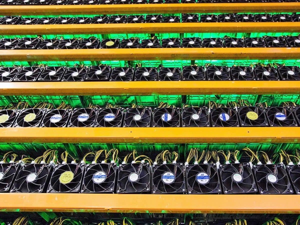 A cryptocurrency mining operation is viewed at BitFarms in Saint Hyacinthe, Quebec, on 19 March, 2018 (Getty Images)