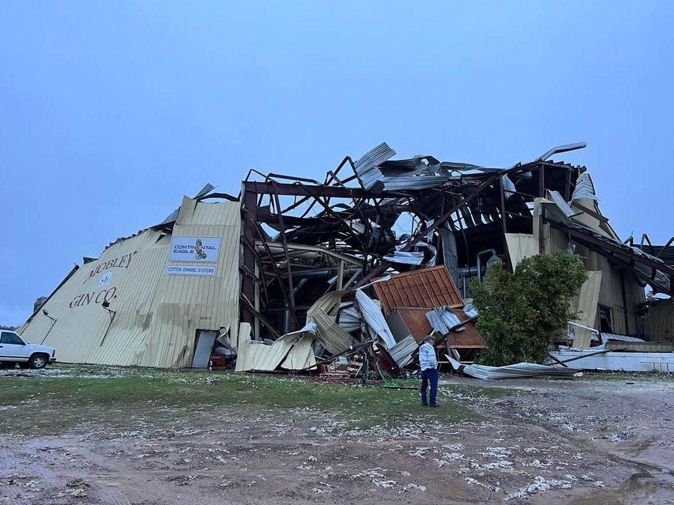 The Mobley Gin Co., in Doerun, Georgia, took heavy damage from a suspected tornado in the early morning hours of Dec. 15, 2022. No injuries were reported