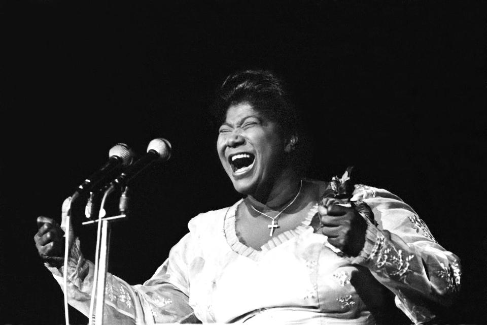 Mahalia Jackson performing in Copenhagen, Denmark, in April 1961. <a href="https://www.gettyimages.com/detail/news-photo/american-gospel-singer-mahalia-jackson-copenhagen-denmark-news-photo/1049302250?adppopup=true" rel="nofollow noopener" target="_blank" data-ylk="slk:Lennart Steen/JP Jazz Archive/Getty Images;elm:context_link;itc:0;sec:content-canvas" class="link ">Lennart Steen/JP Jazz Archive/Getty Images</a>