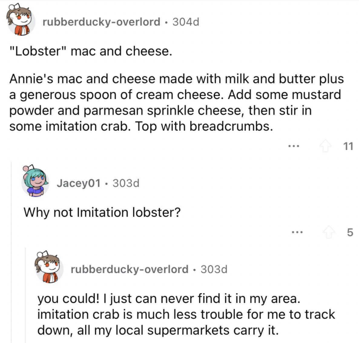 Reddit screenshot about cheap homemade mac and cheese.