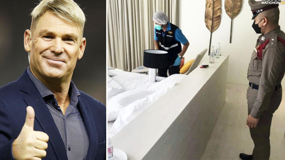 Thai police, pictured here in Shane Warne's room after his death. 