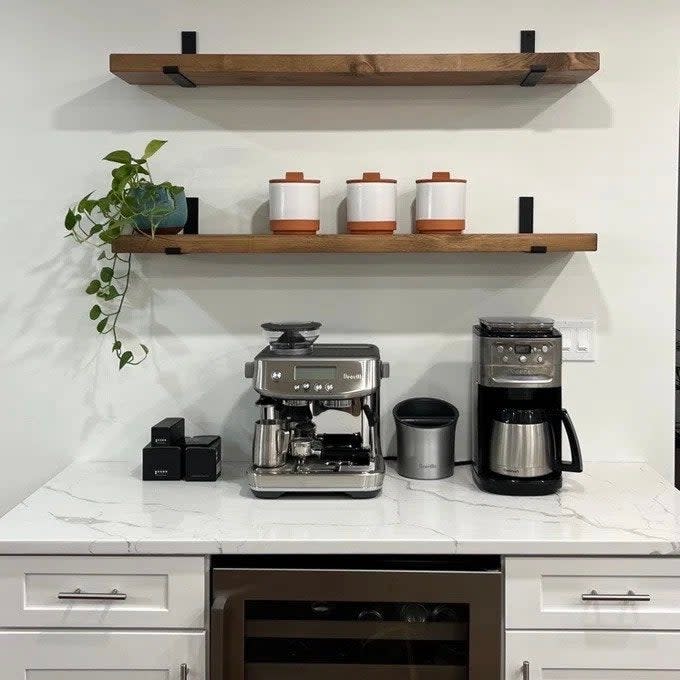 Reviewer photo of the shelves installed above a coffee bar