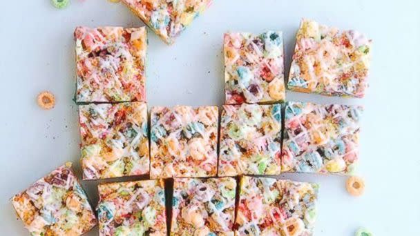 PHOTO: Naomi Robinson, author of 'Bakers Royale,' riffs on the classic rice krispie treat made with Fruit Loops and topped with colored sugar. (Courtesy Bakers Royale)