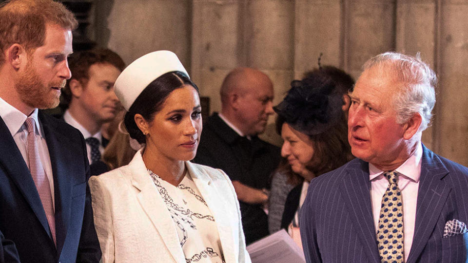 Britain's Meghan, Duchess of Sussex, Prince Harry, Duke of Sussex and prince charles