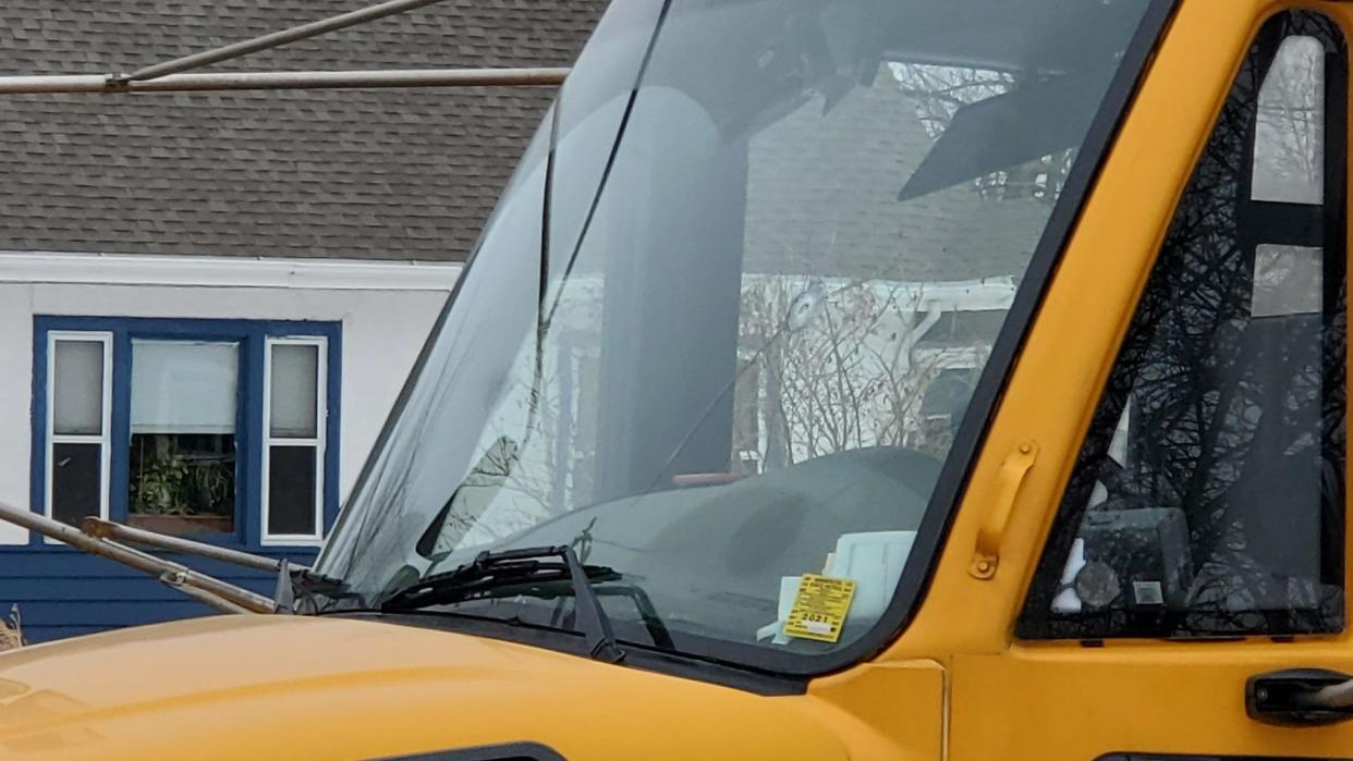A bullet hole in the windshield of a bus in Minneapolis. The driver was shot in the head with three children on board. The driver's injuries appeared to not be life-threatening. / Credit: Jeff Wagner / CBS News
