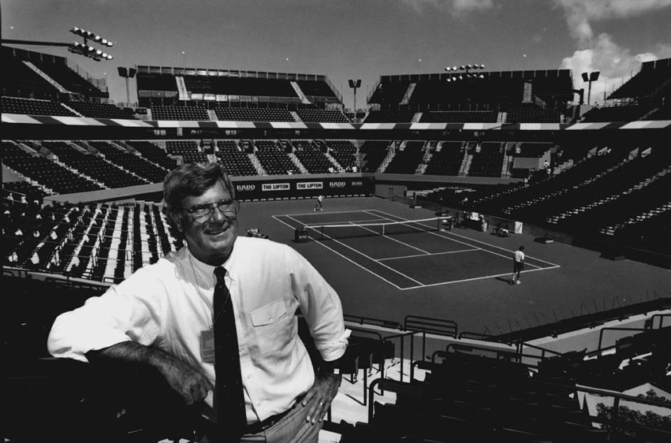 Lipton Tennis Tournament chairmanB utch Buchholz at the new stadium at Key Biscayne in 1994.
