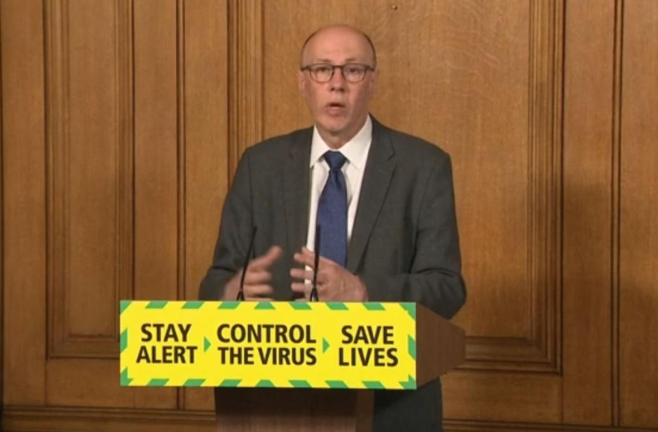 Screen grab of National Medical Director at NHS England, Professor Stephen Powis during a media briefing in Downing Street, London, on coronavirus (COVID-19).