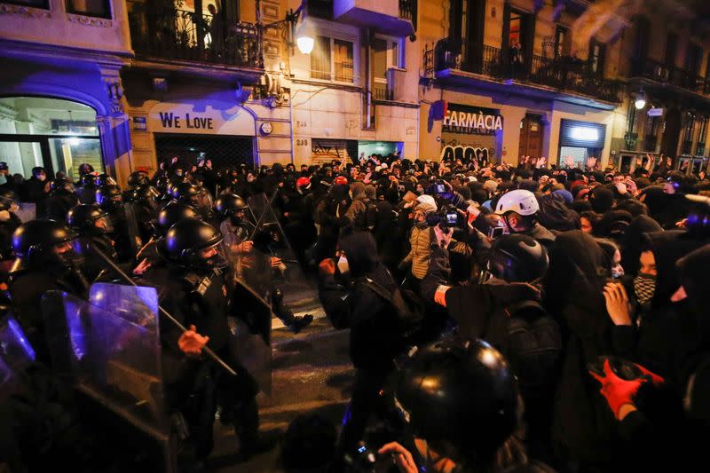 Supporters of Catalan rapper Pablo Hasel protest in Barcelona