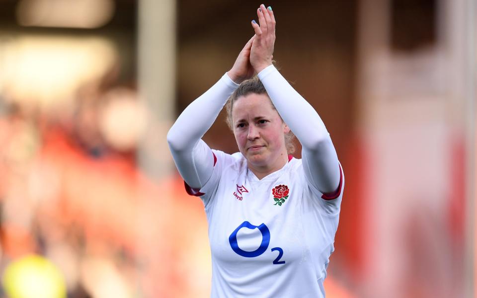 Amber Reed of England applauds fans after their sides victory during the TikTok Women's Six Nations match between England and Wales at Kingsholm Stadium - Getty Images/Alex Burstow