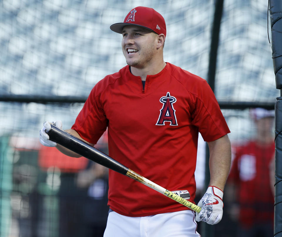 Los Angeles Angels star Mike Trout isn’t getting enough RBI chances due to the team’s minimal production from the leadoff spot. (AP Photo/Alex Gallardo)