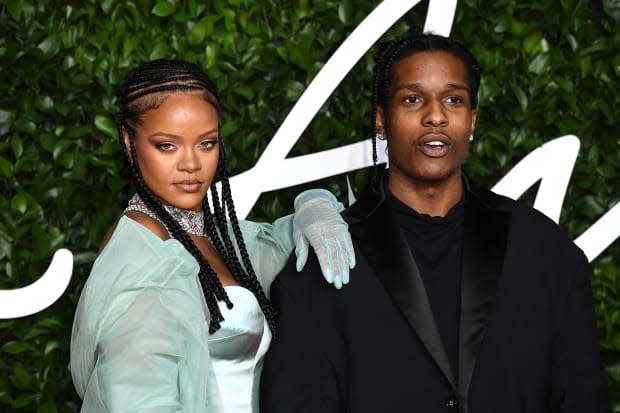 A$AP Rocky and Rihanna arrive at The Fashion Awards held at Royal Albert Hall on Dec. 2, 2019, in London.<p><a href="https://www.gettyimages.com/detail/1191506180" rel="nofollow noopener" target="_blank" data-ylk="slk:Jeff Spicer/BFC/Getty Images;elm:context_link;itc:0;sec:content-canvas" class="link ">Jeff Spicer/BFC/Getty Images</a></p>