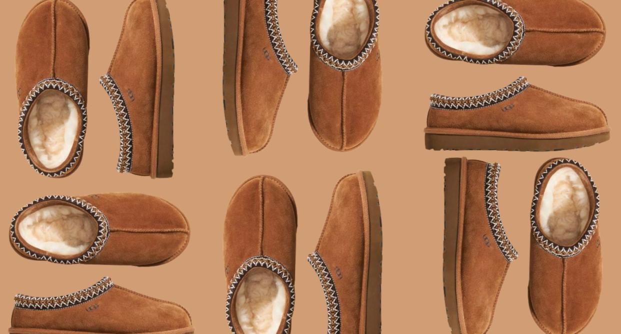 a bunch of the ugg tasman slippers in various directions