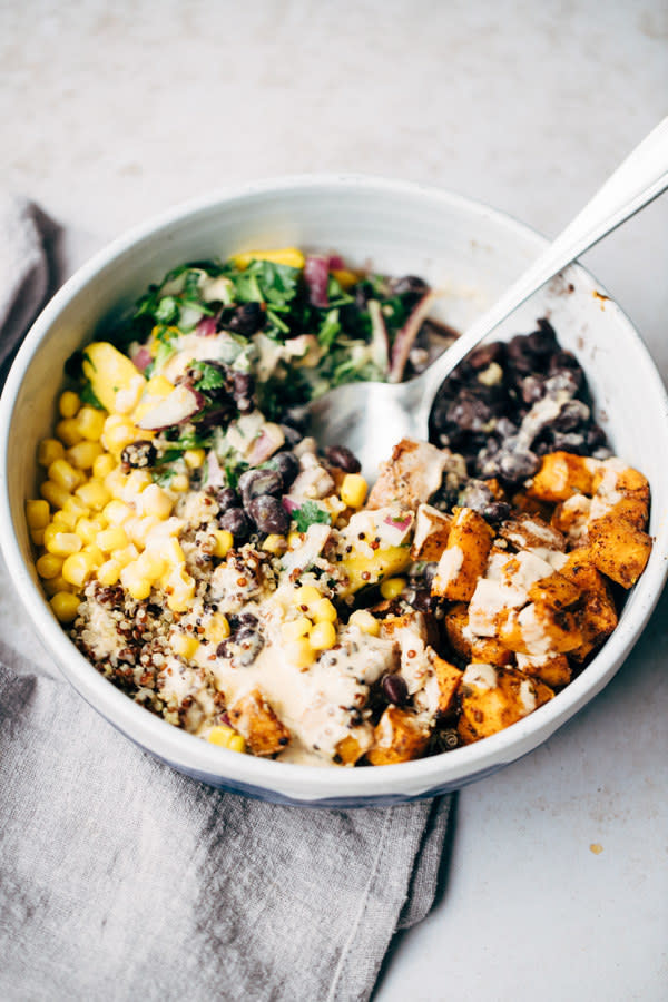 Sweet potato and quinoa burrito bowls