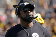 Pittsburgh Steelers head coach Mike Tomlin looks at the scoreboard during the second half of an NFL football game against the Las Vegas Raiders in Pittsburgh, Sunday, Sept. 19, 2021. The Raiders won 26-17(AP Photo/Keith Srakocic)