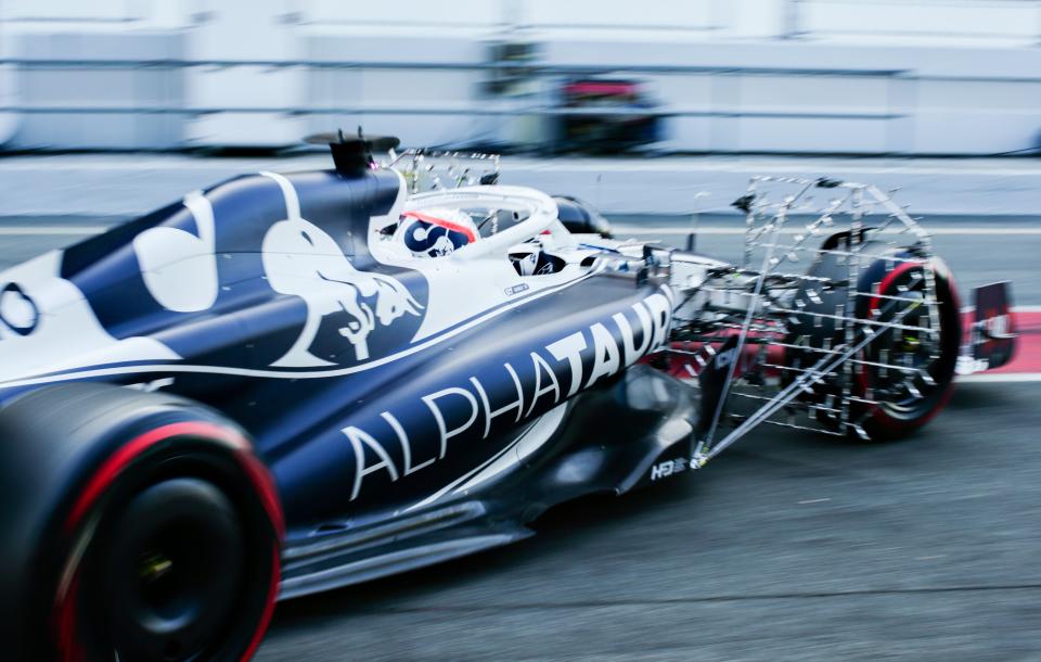 Alpha Tauri’s Pierre Gasly pulls out of the garage (Getty Images)