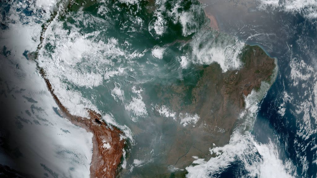 Satellite image of northern South America shows the smoke from wildfires this year in the Amazons.