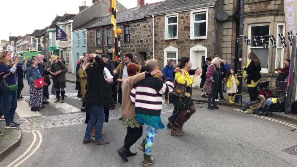 People dancing for Trevithick Day