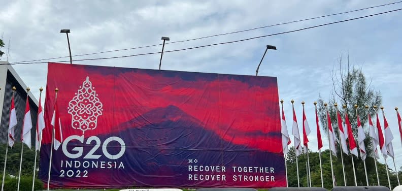 在印尼峇里島舉辦的G20標語旗幟。圖片由賴珩佳提供