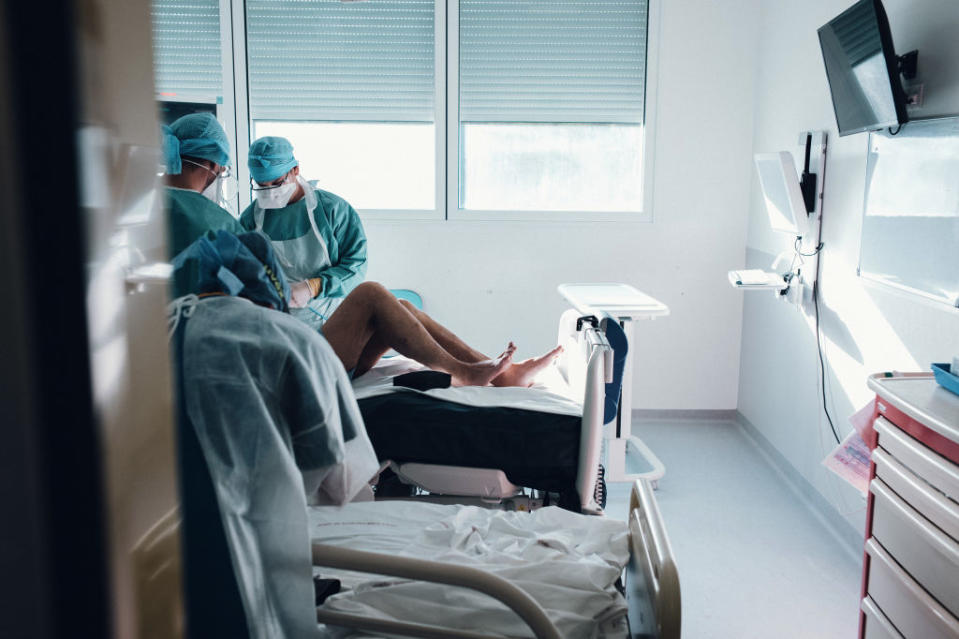 Doctors care for a Covid-19 patient in the ICU ward at Timone Hospital in Marseille, France.