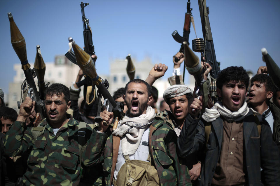 Armed tribesmen loyal to Houthi rebels in Sanaa, Yemen, in 2016. (Photo: Hani Mohammed/AP)