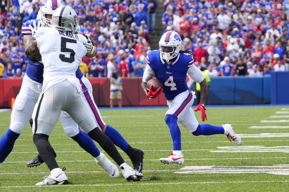 Buffalo Bills running back James Cook (4). Mandatory Credit: Gregory Fisher-USA TODAY Sports