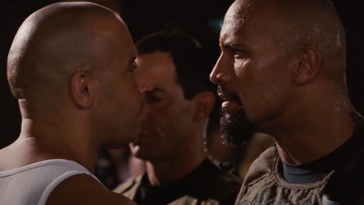  Dwayne Johnson and Vin Diesel face to face in Fast Five 