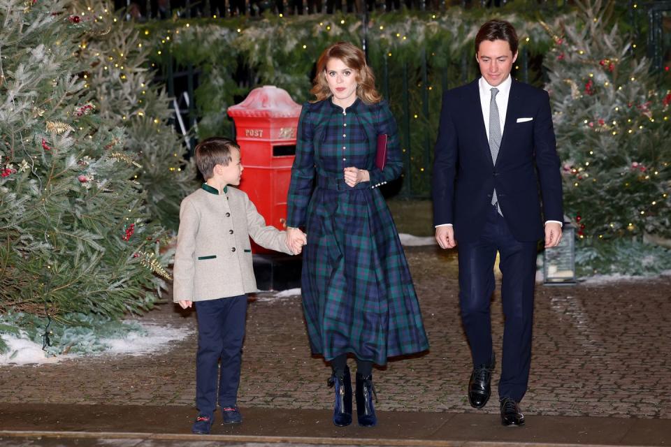 london, england december 08 christopher woolf, princess beatrice and edoardo mapelli mozzi attend the together at christmas carol service at westminster abbey on december 08, 2023 in london, england spearheaded by the princess of wales, and supported by the royal foundation, the service is a moment to bring people together at christmas time and recognise those who have gone above and beyond to help others throughout the year photo by chris jacksongetty images