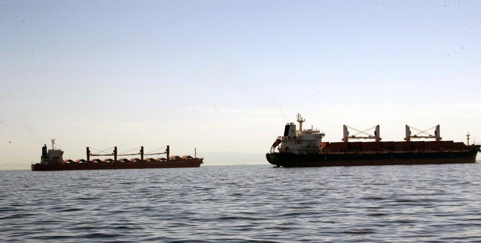 A cargo ship enters Mersin Port in Mersin, Turkiye Governorate on January 5, 2024. Recent attacks by Yemen's Houthi rebels on commercial ships in the Red Sea could hurt Turkish consumers through rising prices due to disruptions in global shipping trade and Turkish industry. an insider said.  (Photo by: Mustafa Kaya/Xinhua via Getty Images)