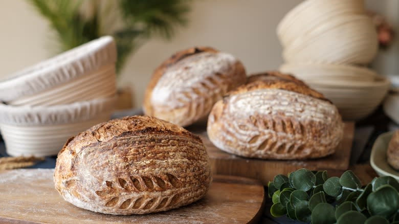 sourdough bread with leaf scoring