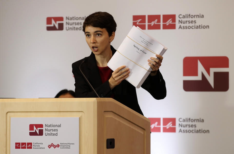 Jane Thomason, an industrial hygienist for National Nurses United, said the government and health care facilities have been unprepared for coronavirus. (Photo: Justin Sullivan via Getty Images)