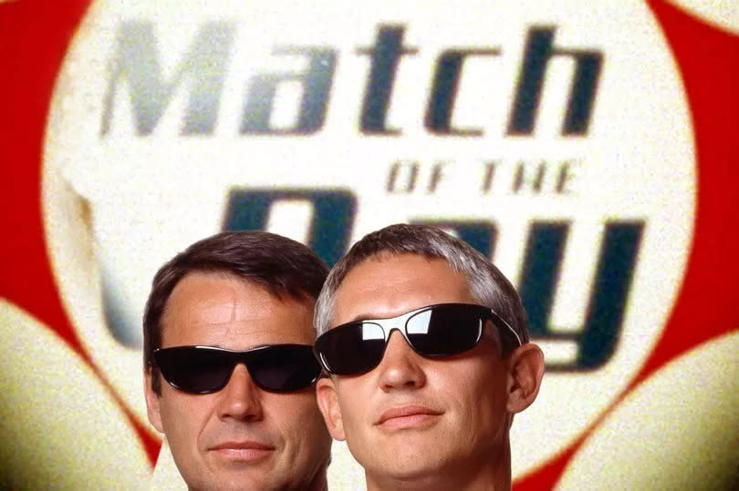 Hansen and Lineker in a 2001 Match of the Day photoshoot.