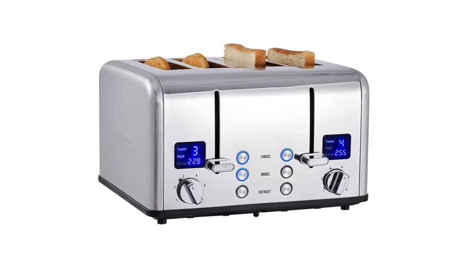 A Cusimax stainless-steel 4-slice toaster with a large LED display.