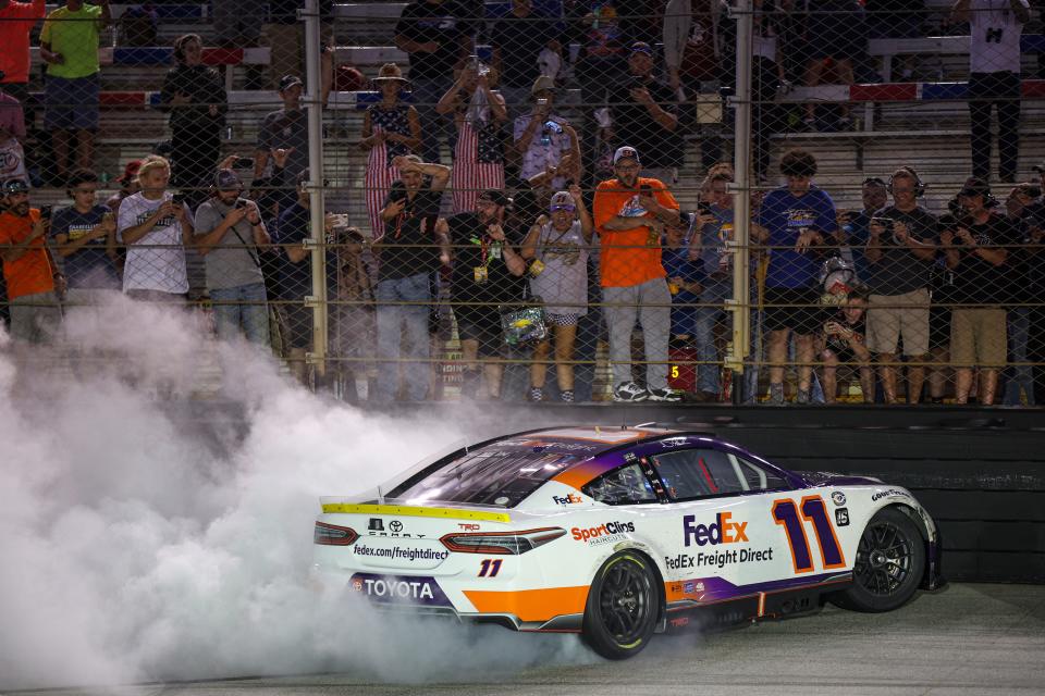 Denny Hamlin celebrates his win at Bristol on Saturday night in front of tens of adorers and thousands of detractors. But why is he hated so much?