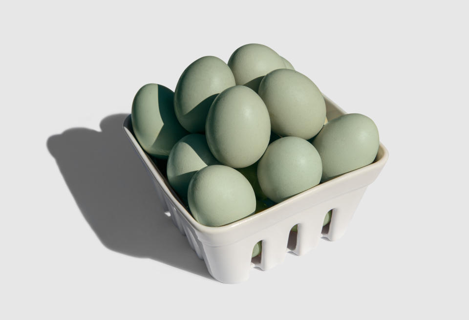 Eggs from Araucana chickens range from greens to blues. (Photo: Andres Victorero via Getty Images)