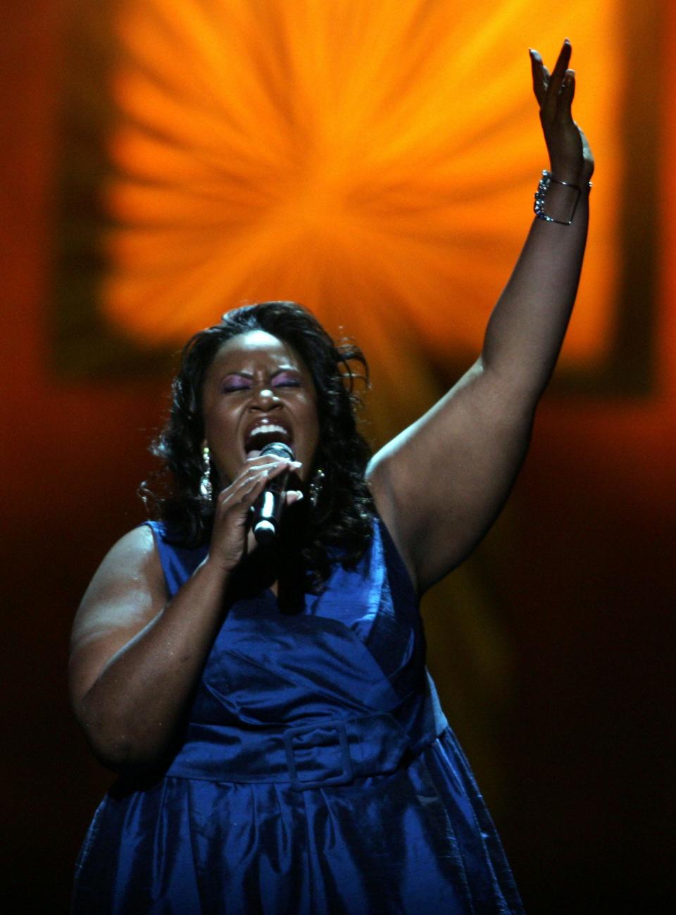 Mandisa performs at the GMA Dove Awards at the Grand Ole Opry House in Nashville on April 23, 2008.