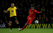 Britain Football Soccer - Watford v Liverpool - Premier League - Vicarage Road - 1/5/17 Liverpool's Divock Origi in action with Watford's Nordin Amrabat Action Images via Reuters / Andrew Couldridge Livepic