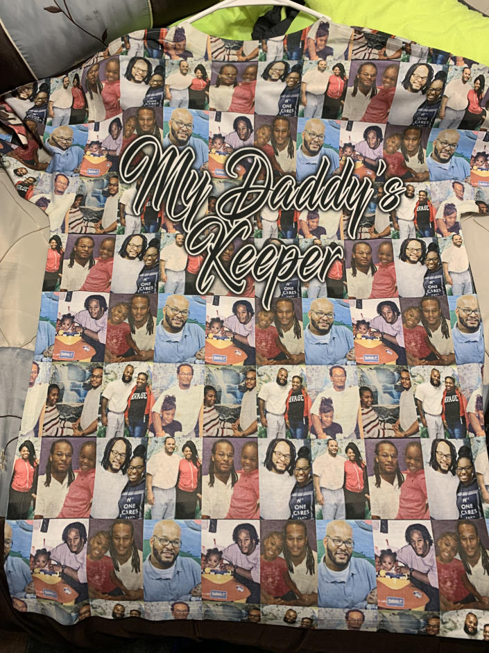 A shirt decorated with pictures of Kevin Johnson and his daughter, Khorry Ramey. (Khorry Ramey)
