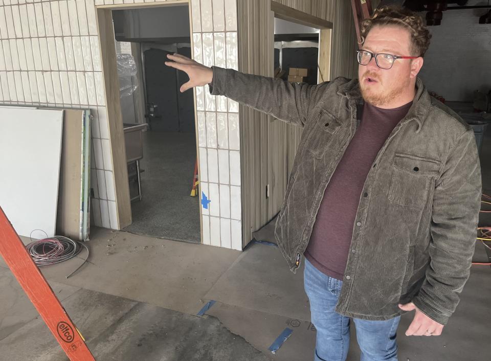 Columbia business owner Gabe Howard stands at his future restaurant venture Prime & Pint on 6th Street in downtown Columbia on Feb. 7, 2024. He seeks to bring "upscale," fresh and local food to the restaurant scene in Columbia on the vacant corner of 6th Street and North Main Street.