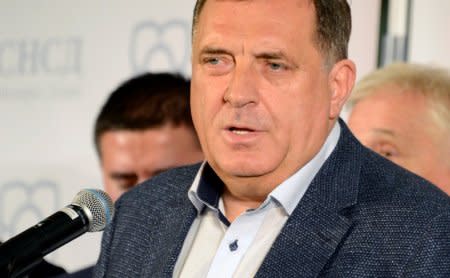 Milorad Dodik, of the Alliance of Independent Social Democrats, SNSD attends a news conference where he declared himself the winner of the Serb seat of the Tri-partite Bosnian Presidency in Banja Luka, Bosnia and Herzegovina October 7, 2018. REUTERS/Ranko Cukovic