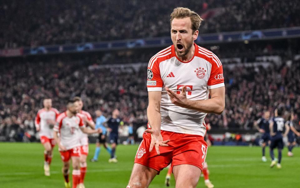 Harry Kane of Bayern Muenchen celebrates after scoring his team's first goal