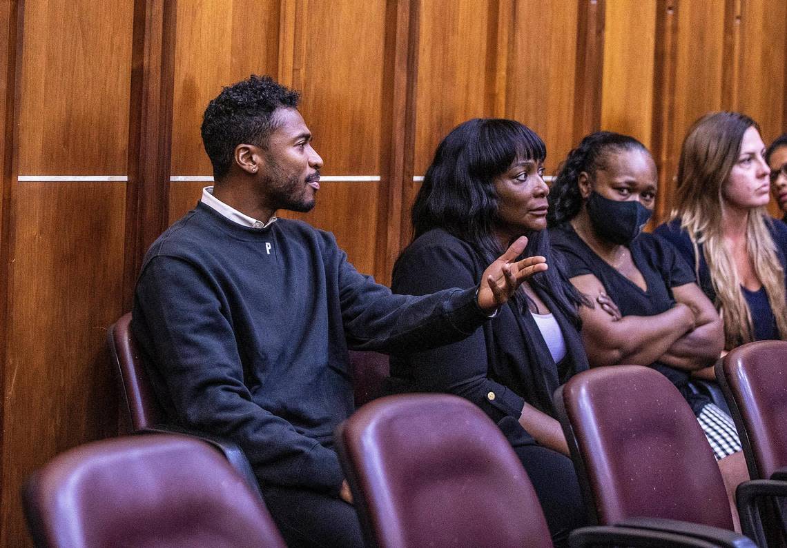 A family member reacts to the no-jail sentence imposed by Judge Lody Jean after defendant Michael McGowan confessed to accidentally shooting 17-year-old Giselle Gigi Rengifo.
